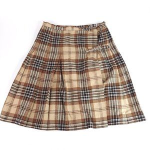 VTG Evan Picone Skirt Womens 26 x 22 Plaid 100% Wool Wrap Buckle Pleated Browns